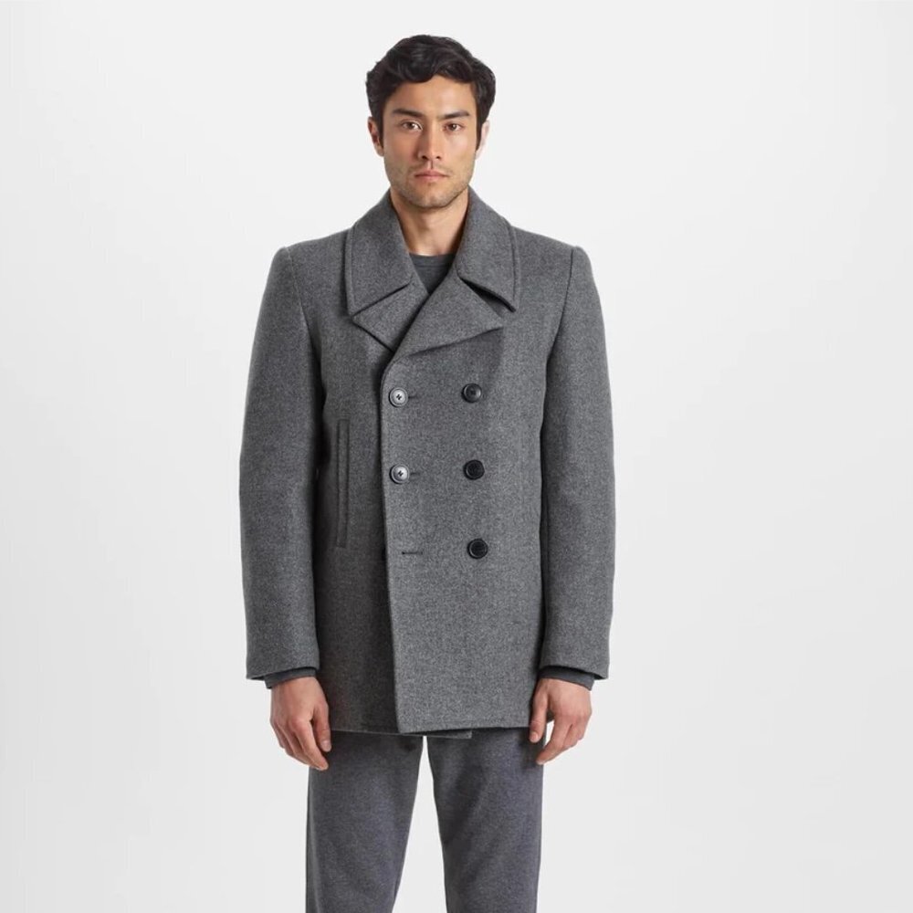 North & Mark Preston Primaloft Gray Button Up Wool Blend Winter Pea Coat Z55